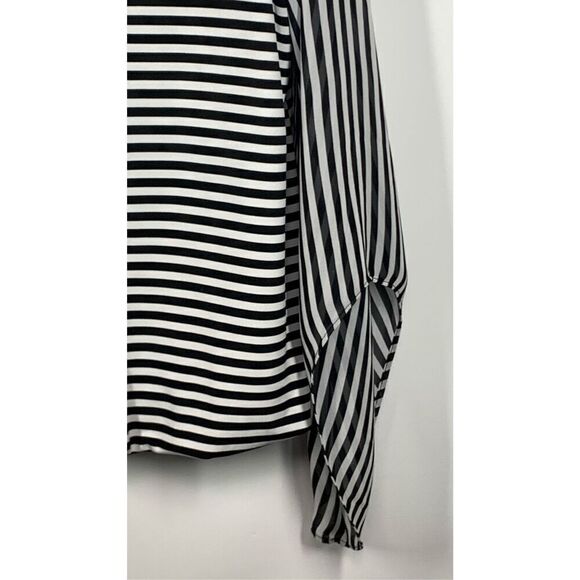 Alfani Women's Batwing Sheer Sleeves Blouson Top Black And White Size P/L - Picture 2 of 8